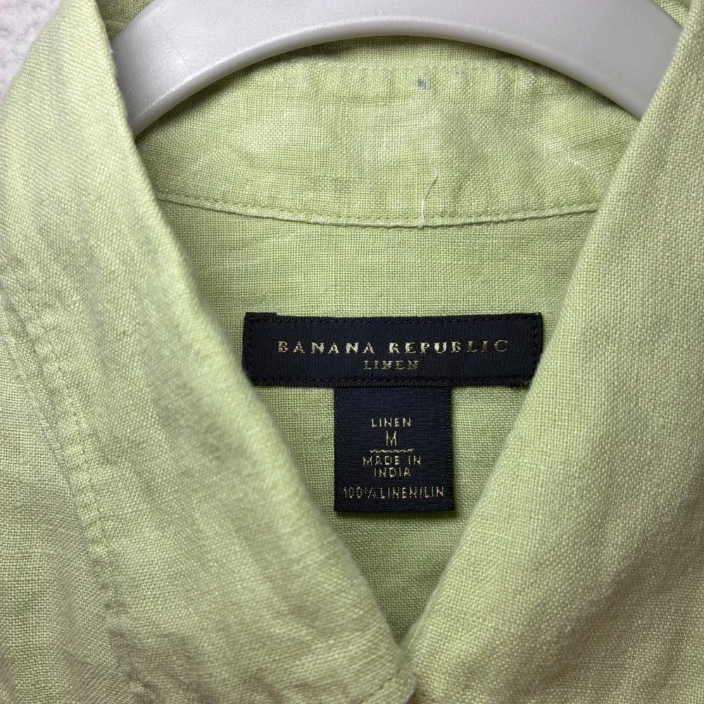 Banana Republic Linen Button Shirt Men M Green Short Sleeve Chambray Summer